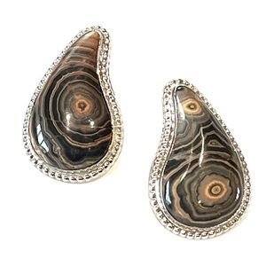 Jay King DTR Sterling Silver Brown Agate Tear Drop Pierced Earrings Southwestern